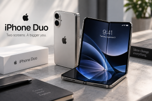 iPhone Duo foldable concept with large inner display and premium Apple-style design