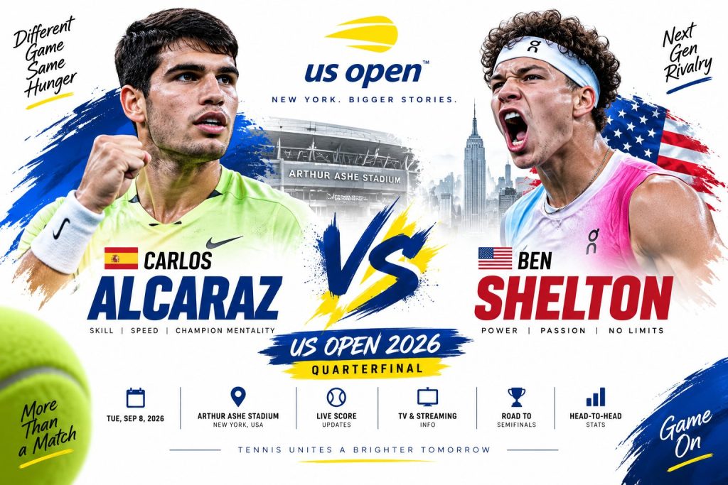 Alcaraz vs Shelton live at the US Open 2026: Follow the score, quarterfinal updates, head-to-head record, match highlights, TV channel and what happens next.