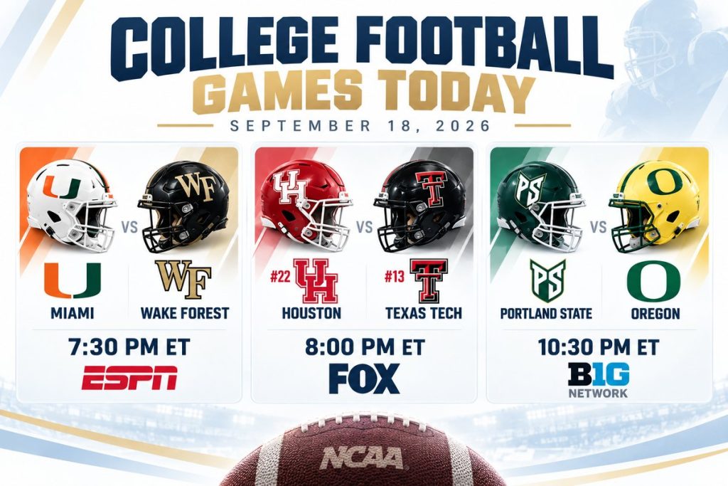 College football games today September 18 2026 TV schedule and kickoff times