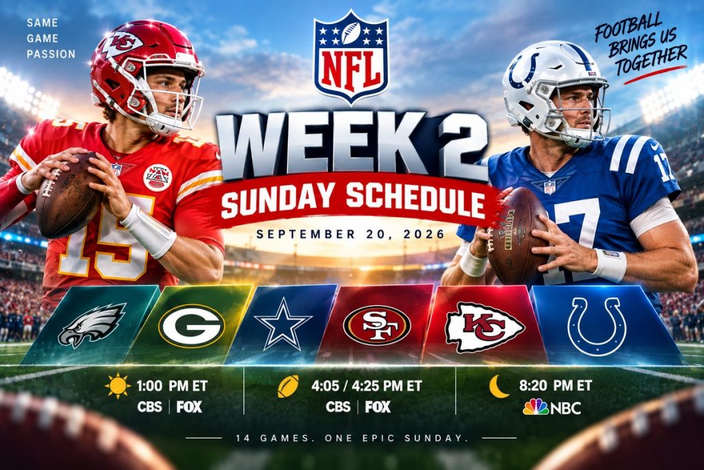 NFL Week 2 Sunday Schedule 2026: Games, Times, TV Channels & How to Watch